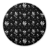 Zwart en zilver bloemenpatroon badkamer keramische knop (Voorkant)