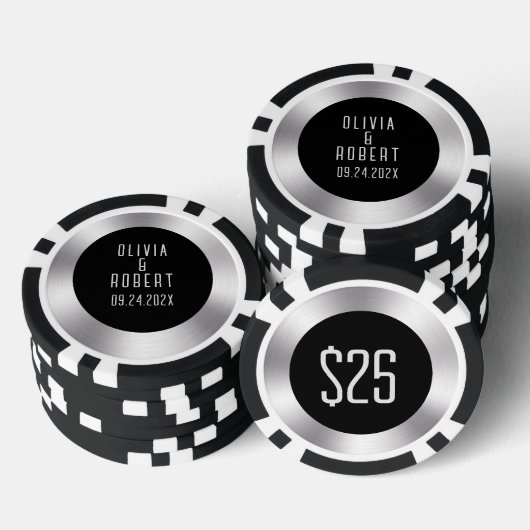 Zwart en zilver bruiloft poker chips (Opstapeling)