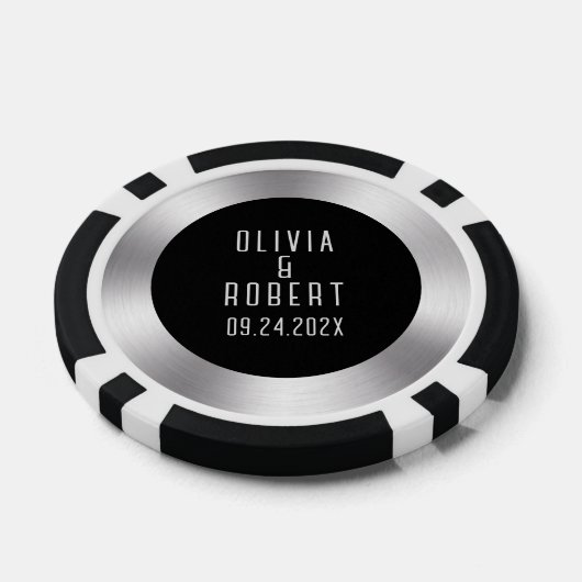 Zwart en zilver bruiloft poker chips (Enkel)