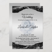 Zwart en Zilver Bruiloft Uitnodiging (Voorkant / Achterkant)