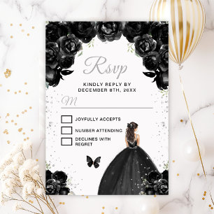 Zwart en Zilver Bruin Haar Prinses RSVP Kaartje