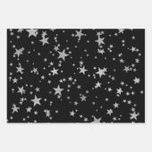 Zwart en Zilver Celestial Star Wrapping Papier Inpakpapier Vel (Voorkant 2)