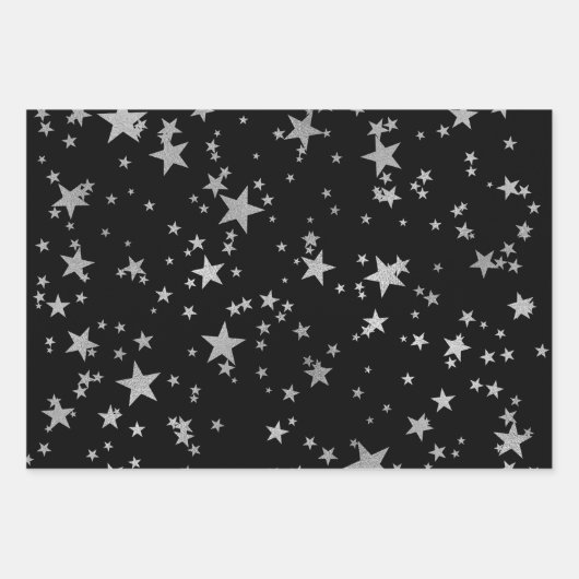 Zwart en Zilver Celestial Star Wrapping Papier Inpakpapier Vel (Voorkant 2)