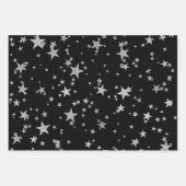Zwart en Zilver Celestial Star Wrapping Papier Inpakpapier Vel (Voorkant)