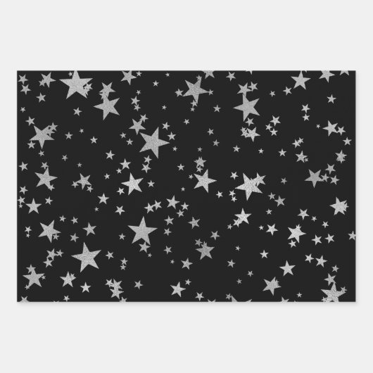 Zwart en Zilver Celestial Star Wrapping Papier Inpakpapier Vel (Voorkant)