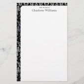 Zwart en zilver Damask Briefpapier (Voorkant)