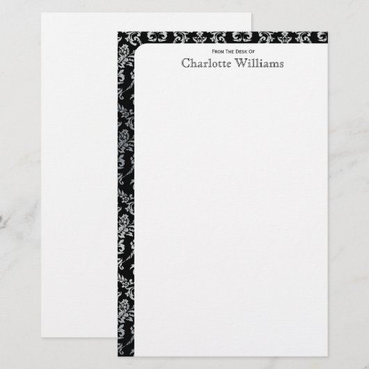 Zwart en zilver Damask Briefpapier (Voorkant / Achterkant)