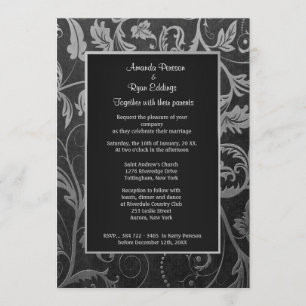 Zwart en Zilver Damask bruiloft uitnodiging