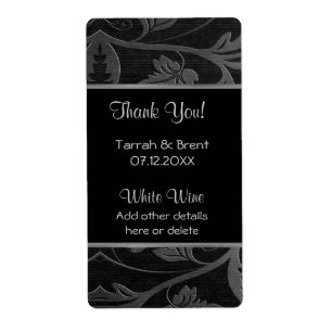 Zwart en zilver Damask - Wijnlabel Medium Etiket