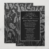 Zwart en zilver damast 25e huwelijksjubileum kaart (Voorkant / Achterkant)