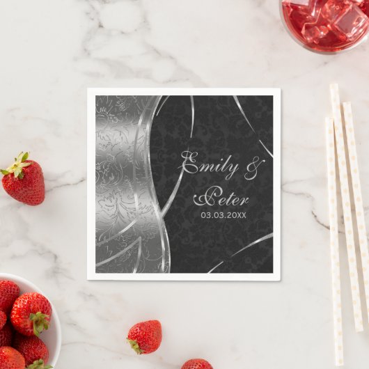 Zwart en zilver damast-bewaar de datum servet (Insitu)