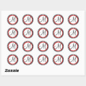 Zwart en Zilver Damast Rode Trim Bruiloft Seal Ronde Sticker (Vel)