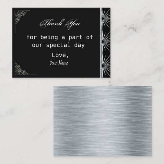  zwart en zilver dank u notitiekaartje (Voorkant / Achterkant)
