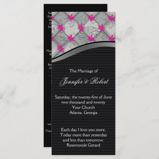 Zwart en Zilver Diamond Stripe Wedding Programma Programmakaart (Voorkant / Achterkant)