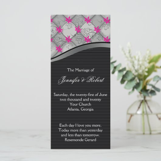 Zwart en Zilver Diamond Stripe Wedding Programma Programmakaart (Staand voorkant)
