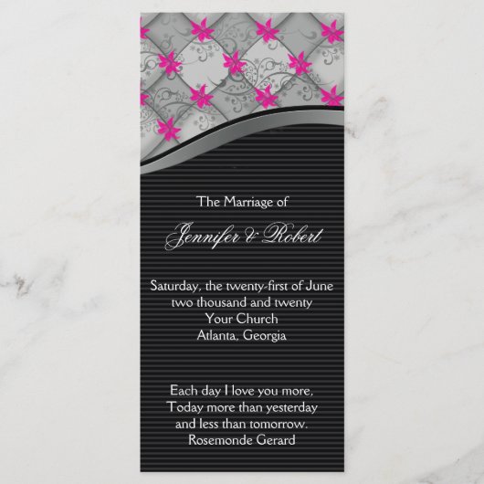 Zwart en Zilver Diamond Stripe Wedding Programma Programmakaart (Voorkant)