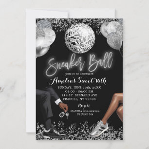 Zwart en Zilver Disco Sneaker Ball Verjaardag Kaart