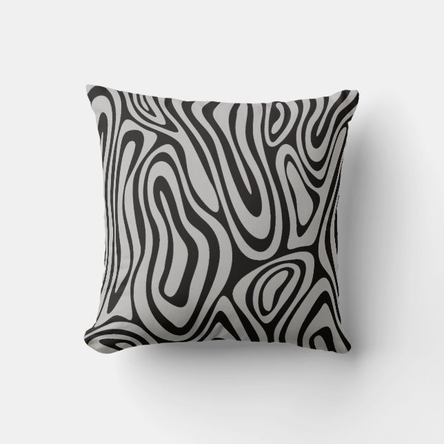 Zwart en Zilver Dizzy Abstract Kussen (Voorkant)