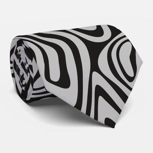 Zwart en Zilver Dizzy Abstract Stropdas (Opgerold)