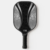 Zwart en Zilver Dynamische Strepen Damasks Pickleball Paddle (Achterkant)