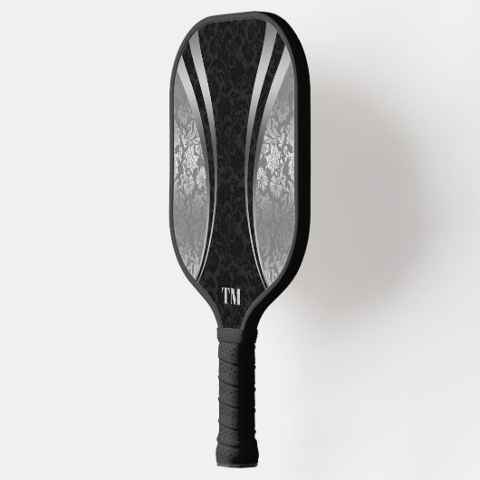 Zwart en Zilver Dynamische Strepen Damasks Pickleball Paddle (Links)