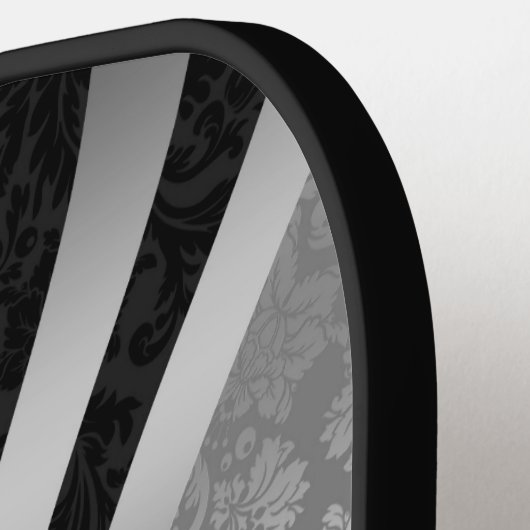 Zwart en Zilver Dynamische Strepen Damasks Pickleball Paddle (Links Detail)
