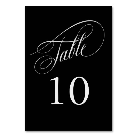 Zwart en zilver Elegant Calligraphy Table Numbers Kaart (Voorkant)