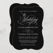 Zwart en Zilver Elegante Kalligrafie Bruiloft Kaart (Voorkant / Achterkant)