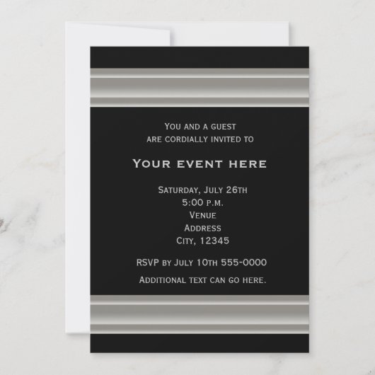 Zwart en Zilver Elegante Party Event Uitnodiging (Voorkant)