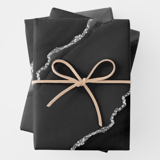 Zwart en zilver faux glitter Agate Inpakpapier Vel (In situ)