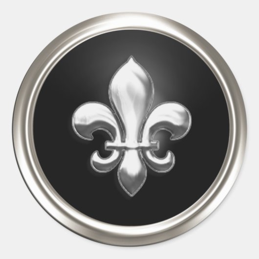 Zwart en zilver Fleur de Lis Envelope Seal Ronde Sticker (Voorkant)