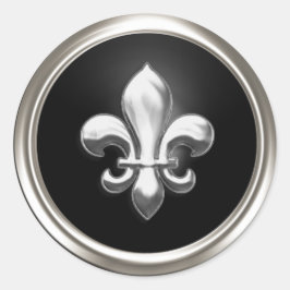 Zwart en zilver Fleur de Lis-enveloppezegel Ronde Sticker