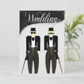 Zwart en Zilver Gay bruiloft uitnodiging (Staand voorkant)