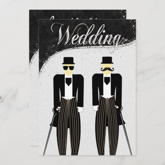 Zwart en Zilver Gay bruiloft uitnodiging (Voorkant / Achterkant)