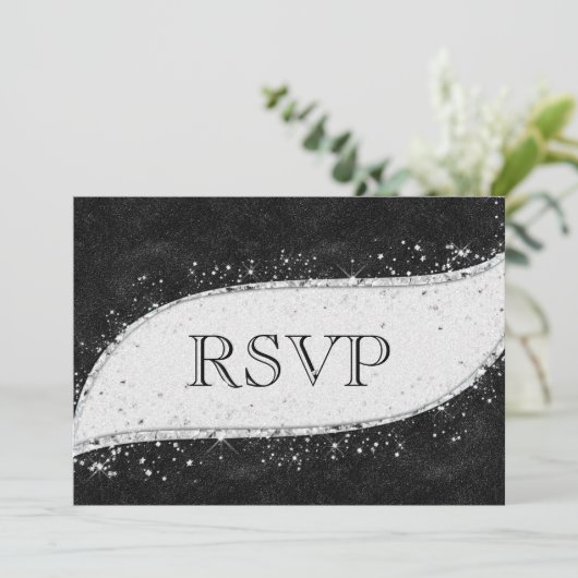 Zwart en zilver gay trouw uitnodiging RSVP (Staand voorkant)