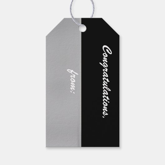 Zwart en Zilver Gefeliciteerd Gift Label Cadeaulabel (Voorkant)