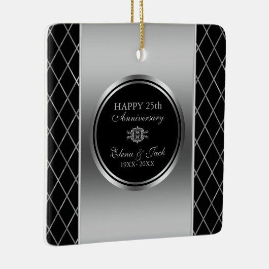 Zwart en zilver geometrisch ontwerp- 25 Jubileum Keramisch Ornament (Rechts)