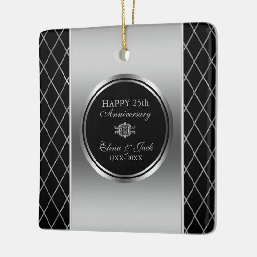 Zwart en zilver geometrisch ontwerp- 25 Jubileum Keramisch Ornament (Links)