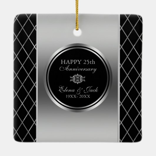 Zwart en zilver geometrisch ontwerp- 25 Jubileum Keramisch Ornament (Achterkant)