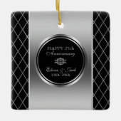 Zwart en zilver geometrisch ontwerp- 25 Jubileum Keramisch Ornament (Voorkant)