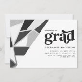Zwart en Zilver Geometrische Graduation Party Kaart (Voorkant)
