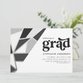 Zwart en Zilver Geometrische Graduation Party Kaart (Staand voorkant)