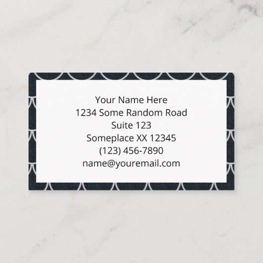 Zwart en zilver geschulpte schaal patroon visitekaartje (Achterkant)