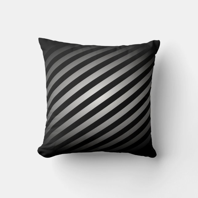 Zwart en zilver gestript modern design - Pillow Kussen (Voorkant)