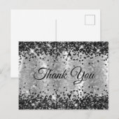 Zwart en zilver glinsterende luipaard folie bedank briefkaart (Voorkant / Achterkant)