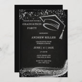 Zwart en Zilver Glitter Afstuderen Kaart (Voorkant / Achterkant)