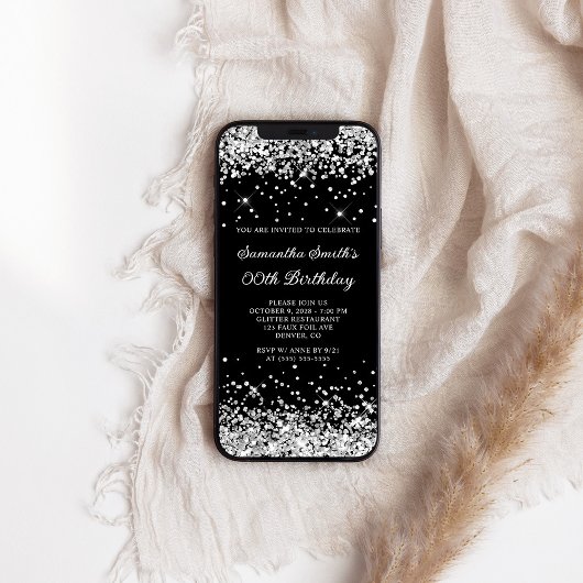 Zwart en Zilver Glitter Any Age Verjaardag Kaart