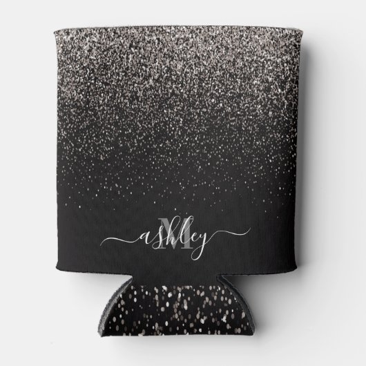 Zwart en zilver Glitter Blikjeskoeler (Voorkant)