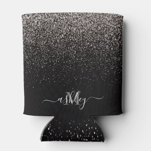 Zwart en zilver Glitter Blikjeskoeler (Achterkant)