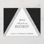 Zwart en Zilver Glitter Bruidsmeisje Vraag Aankondigingskaart (Voorkant)